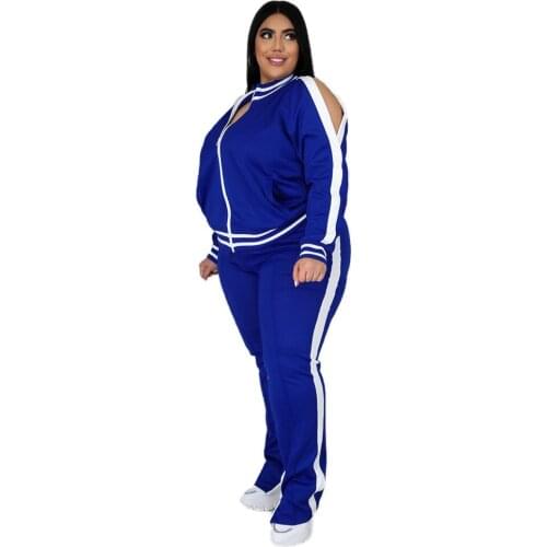 Large Size Fashion Autunm Set Gym Clothing Sport Stripes In Many Colors Elastic Waist 2 Piece Set Women Full Sleeve Full Pant