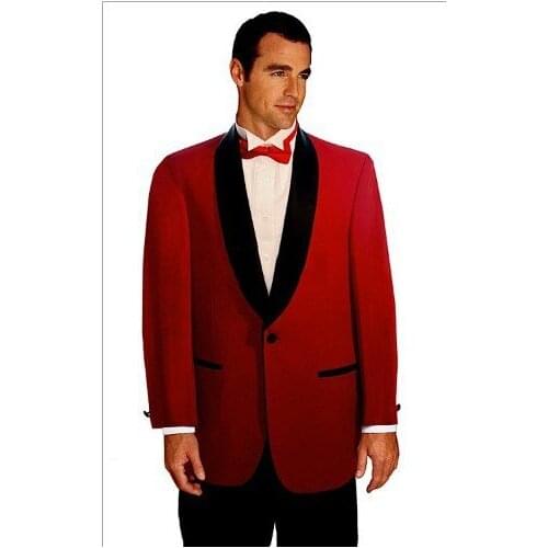 Custom Made to Measure mens BESPOKE suit,wine red jacket + black collar & pocket edge + black pants , Tailored fashion tuxedos
