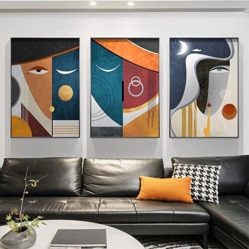 Abstract Block Stitching Female Face Wall Art Canvas Painting Nordic Posters and Prints Wall Pictures for Living Home Decoration