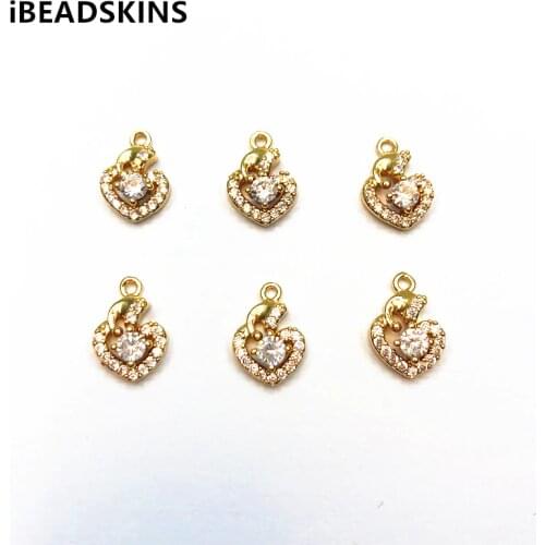 New arrival! 14x9mm 50pcs Copper/Zircon Heart shape Charm for Earrings Making Earrings parts hand Made Jewelry DIY