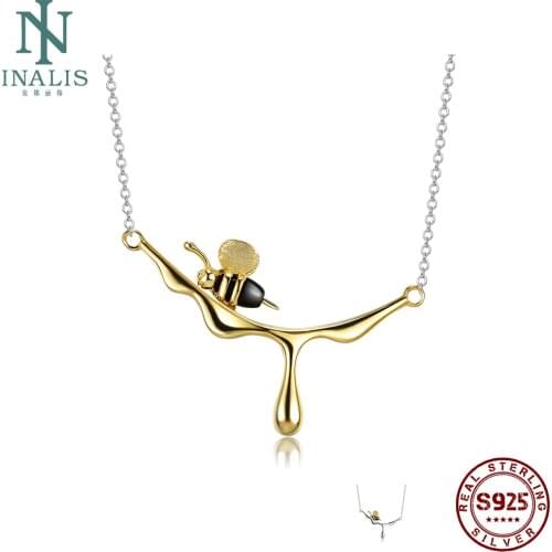 INALIS 925 Sterling Silver Pendant Necklaces For Women Cute Bee Agate Stone Luxurious Necklace Birthday Gift Female Fine Jewelry