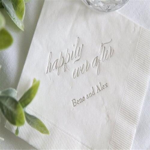 Personalized Wedding Napkins - Happily Ever After , Rehearsal Dinner, Engagement Party, Custom Bar Napkins