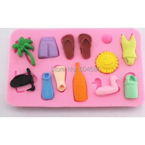 Beach series swimsuit trunks slippers fondant cake molds soap chocolate mould for the kitchen baking FM104
