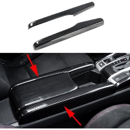 Carbon Fiber Car Interior Armrest Stroage Box Stripes Case Decor Cover Trim Fit For Honda Civic 2020 2021 Accessories