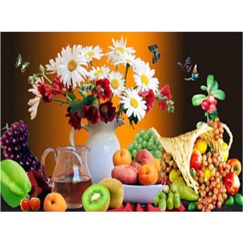 FULL Square 5D Diy Diamond Painting Flowers 3D Diamond Embroidery Vase More Fruit Sets For Embroidery With Beads Natural Picture
