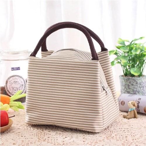 Portable Lunch Bag Canvas Stripe Insulated Cooler Thermal Food Picnic Kids Lunch Box Bag Tote Top Quality Handbag Sac Isotherme