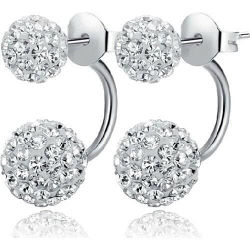 Silver Plated Non-fading Temperament Female Rhinestones Two Size Balls Inlaid Zircon Shiny Luxury High-end Fashion Earrings