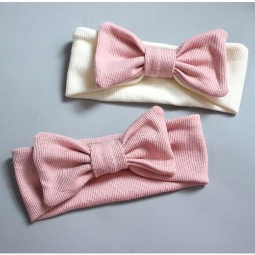 Wide 100% Cotton Newborn Headband Knotted Bow Hair Band Bows Pompom Baby Hair Accessories for Infants