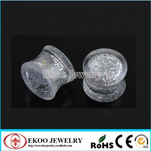Ekoo Body Jewelry Fashion Acrylic AB Glitter Ear Plugs Mixed 6 Sizes Lot of 12pcs