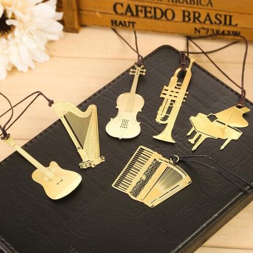 Cute Gold Metal Bookmark Fashion Music Piano Guitar Bookmark For Book Creative Gift Korean Stationery