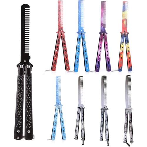 1pc Foldable Butterfly Knife Comb Stainless Steel Practice Training Comb Butterfly Comb Comb Knife Brushes Hairdressing Styling