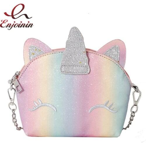 Sequins Gradient Color Cute Shoulder Bag for Women Unicorn Shape Purses Clutch Young Girls Fashion Handbags Pu Leather 2021