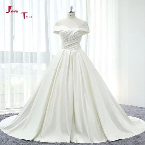 Boat Neck A-line Wedding Dress Satin Simple Vestido de Noiva Pleated Bodice Robe de Mariee Off Shoulder Suknia Slubna