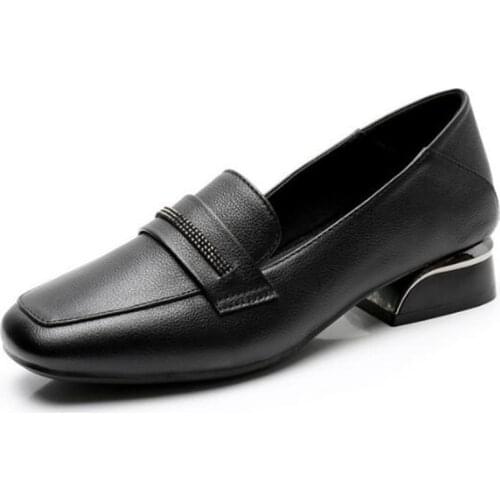 New Square Head Soft Top Cowhide Embroidered Rhinestone Low-heeled Shoes Fashion Casual Shoes Comfort Leather Shoes Large Size