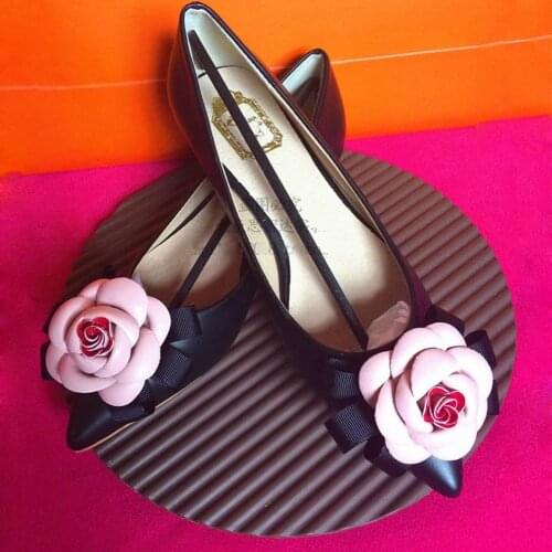 Womens Pointy Toe Genuine Leather 3D Flowers Low Heel Loafers Slip On Pumps OL Shoes zapatos para mujer 3Colors 2020