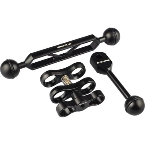 Aluminum Alloy 6"Double Ball Arm Extension Ball Mount Bracket + Ball Joint Arm Clamp Mount for Strobe Diving Accessories Kit