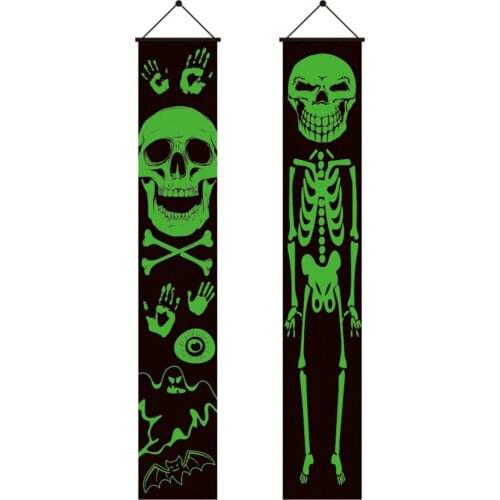 Funny Gadgets Alloween Hanging Sign Halloweens Luminous Couplets Decorations Porches Skeleton Demon Bat Pole Banners