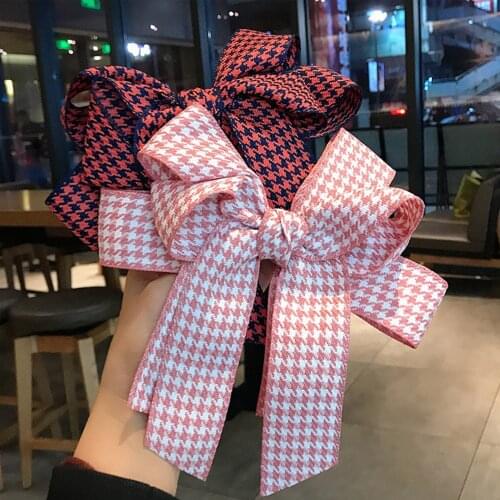 Vintage Plaid Big Large Fabric Bow Hair Clip For Women Girls Wedding Long Ribbon Korean Hairpins Barrette Hair Accessories Gift