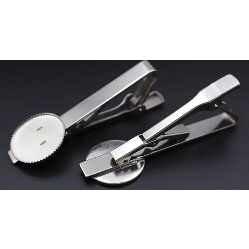 Stainless Steel Tie Clip Pins Clasps Metal Mens Tie Bar 16 18 20mm Circle Bezel Cabochon Base Findings DIY Clothes Accessories
