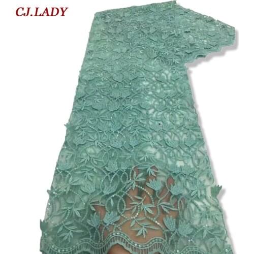 Green High Quality Nigerian Tulle Lace Fabrics Latest Beaded Mesh African Lace Fabric Bride French Net Lace Fabric for Dress A04