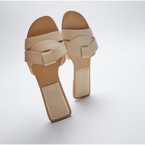 LMCAVASUN 2021 New Summer Designer Shoes Women Square toe Beige Cross Slippers For Women