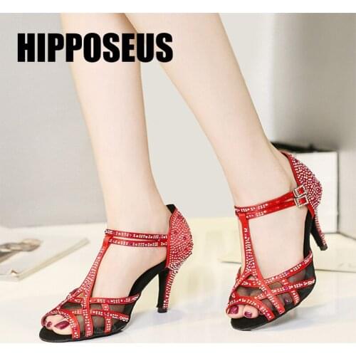 Hipposeus Girls Dance-Shoes for Women Ladies Ballroom Latin Modern Tango Dancing Shoes With Rhinestone Shoe Salsa Sandals Black
