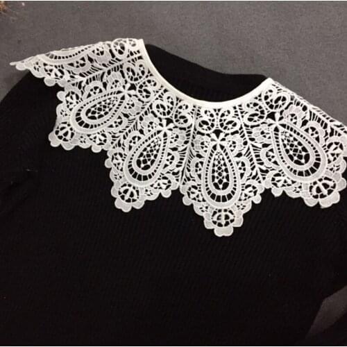 Women Ribbon Bowknot False Fake Collar Double Layer Hollow Out Lapel Big Shawl Wrap Embroidery Elegant Necklace Capelet