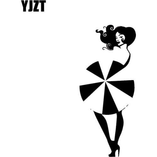 YJZT 6.5*15CM Sexy Girl Playing Umbrella Vinyl Zero Defect Decal Fashion Design High Quality Car Sticker Black/SilverC20-0526