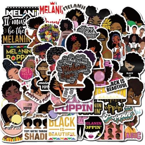 10/30/50PCS Fashion Inspirational Melanin Poppin Black Girl Stickers Luggage Laptop Skateboard Motorcycle Decal Sticker Kid Toy