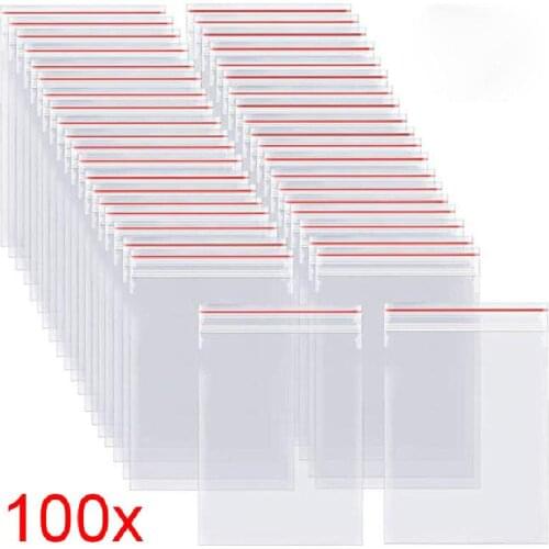 100pcs Resealable Zip Lock Bags Self Seal Clear Plastic Poly Bag Food Storage Package Reclosable Vacuum Fresh Bag K9 MUMR999