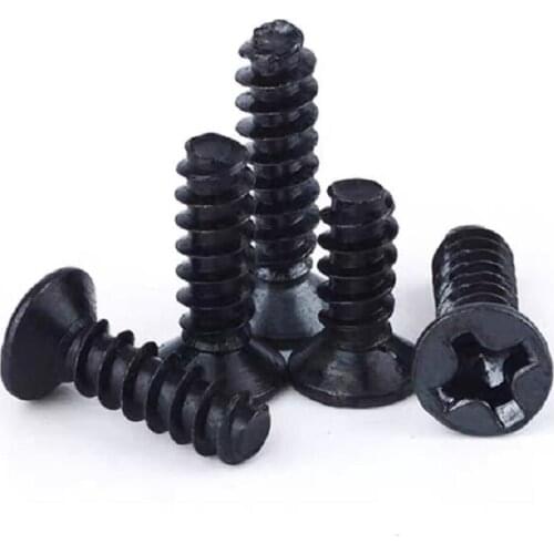 1000/500PCS M1.7 M2.3 M2.6 M3 M4M5 KB Black 304 Stainless steel cross countersunk head flat tail self-tapping screw