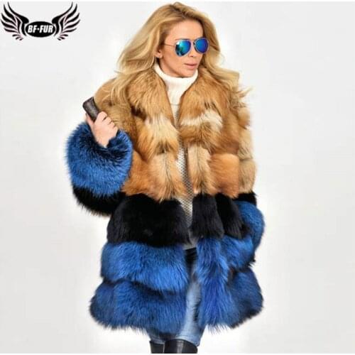 2020 Fashion Real Red Fox Fur Coat For Women Pelt Natural Long Genuine Fox Fur Jacket With Collar Winter Woman Fur Coats Luxury