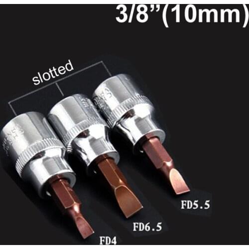 3pcs/lot Slotted Screwdriver Bit 3/8 Inch Drive Socket Hand Tools FD4 FD5.5 FD6.5 CR-V Flat Head Screwdrivers Bits