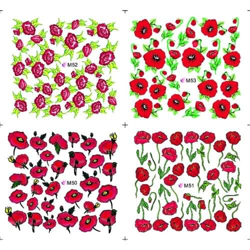 4 PACKS / LOT Nail Art Water Transfers Stickers Nail Decals Stickers FLOWER FULL COVER COCKSCOMB MORNING GLORY M050-M053