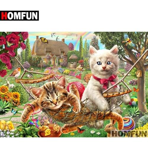 HOMFUN Full Square/Round Drill 5D DIY Diamond Painting "Animal cat" Embroidery Cross Stitch 5D Home Decor Gift A07166