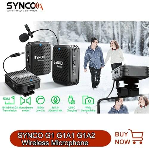 SYNCO G1 G1A1 G1A2 Wireless Lavalier Microphone System for Smartphone Laptop DSLR Tablet Camcorder Recorder