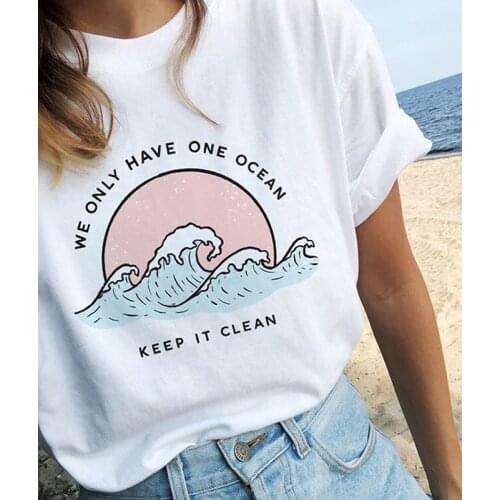 Colored We Only Have One Ocean Keep it Clean T-Shirt Clothing Retro Save The Ocean Eco Tee Top Aesthetic Women Earth Day Tshirt