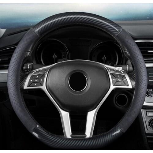 D-type 36cm/38cm Car Steering Wheel Cover Fiber+Leather Perforated/lattice Non-slip Grip Cover Modification Interior Accessories