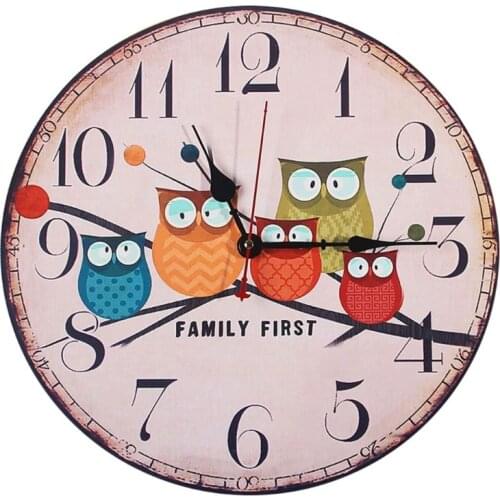 Retro Wooden Wall Clock Rooster Vintage Rustic Non-Ticking Silent Quiet Decor