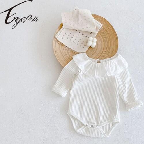 Engepapa Princess Sweet Romper Baby Girls Jumpsuit Cotton Long Sleeves Lotus Leaf Collar Spring Autumn Toddler Baby Baby Clothes