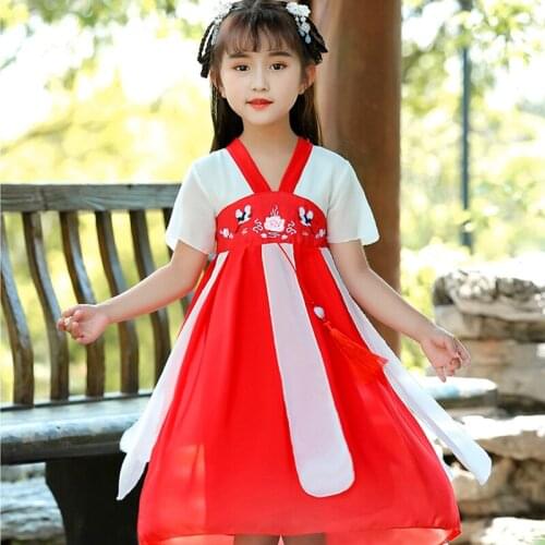 Hanfu Dress Chinese Ancient Costume Kids Chinese Traditional Costume For Girls Chinese Folk Fairy Dress Stage Clothes SL3175