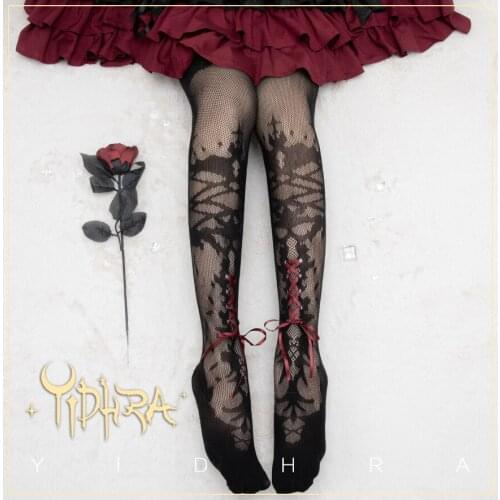 Witch Thorn Forests Lolita Retro Pantynose Silk Stocking Cosplay Punk Dark Girl Gothic Hollow out Sexy Women Bow Halloween Socks