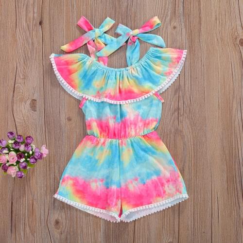 2020 Brand Fashion Girls Overall kids Tie-Dye Print Kids Rainbow Gradient Printing Girl Jumpsuit Dress Girl Sleeveless Romper