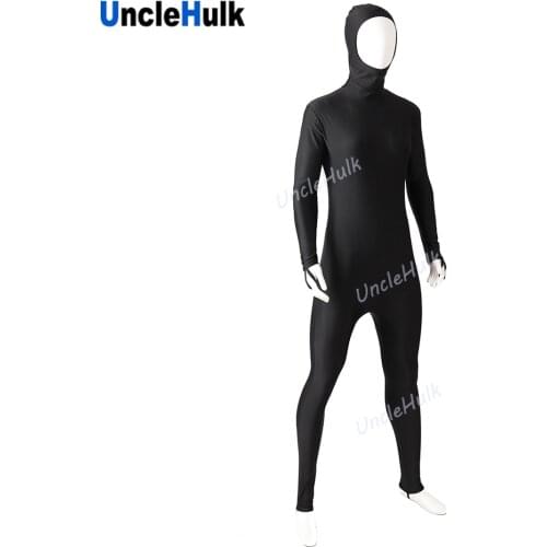 Black Spandex Bodysuit - Undetachable Hood with Open Face | UncleHulk