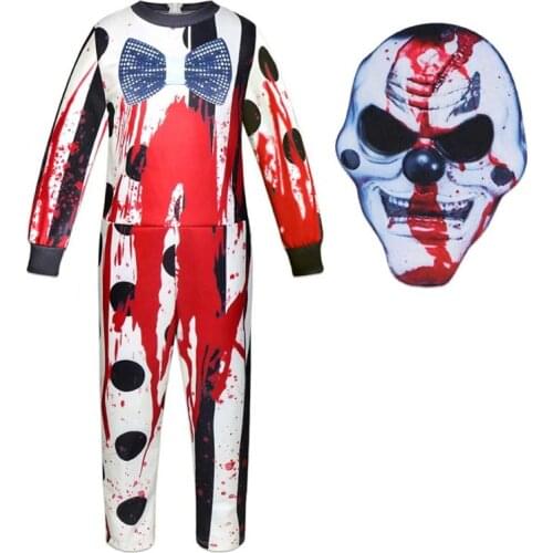 Halloween Costumes for Kids Joker Horror Clown Cos Bodysuit Boys Girls Funny Party Anime Vocaloid Cosplay Clothing with Mask