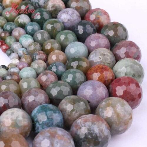 Round Faceted Indian Agates Natural Stone Loose Beads for DIY Women Men Necklace Bracelet Earrings Rings Jewelry Making 15"