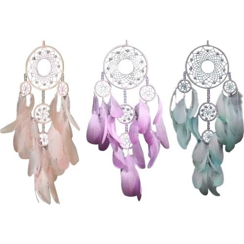 Feather Dream Catcher Wind Chimes Round Wall Circle Lace Wall Feathers Handmade Ornament Wedding Bedroom Decorations Hot Sell