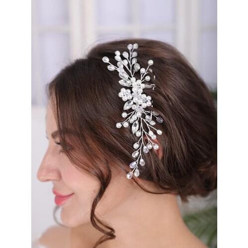 Trendy Silver Bridal Headwear Women Pearl Hair Comb Party and Banquet Headpieces Bride to be Tiara For Wedding Headdress