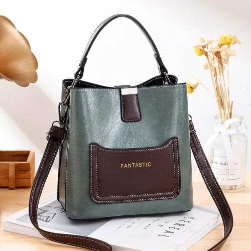 Fashion Bucket Bag Women PU Leather Crossbody Bag Luxuty Handbag Vintage Large Capacity Shoulder Bag Shopping Lady Purse bolso