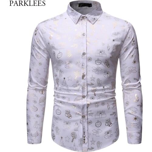 Men Christmas Shirts Casual Button Up Shirt Men Turn-Down Collar Long Sleeve White Shirt Mens Fashion Snowman Printed Men Shirt